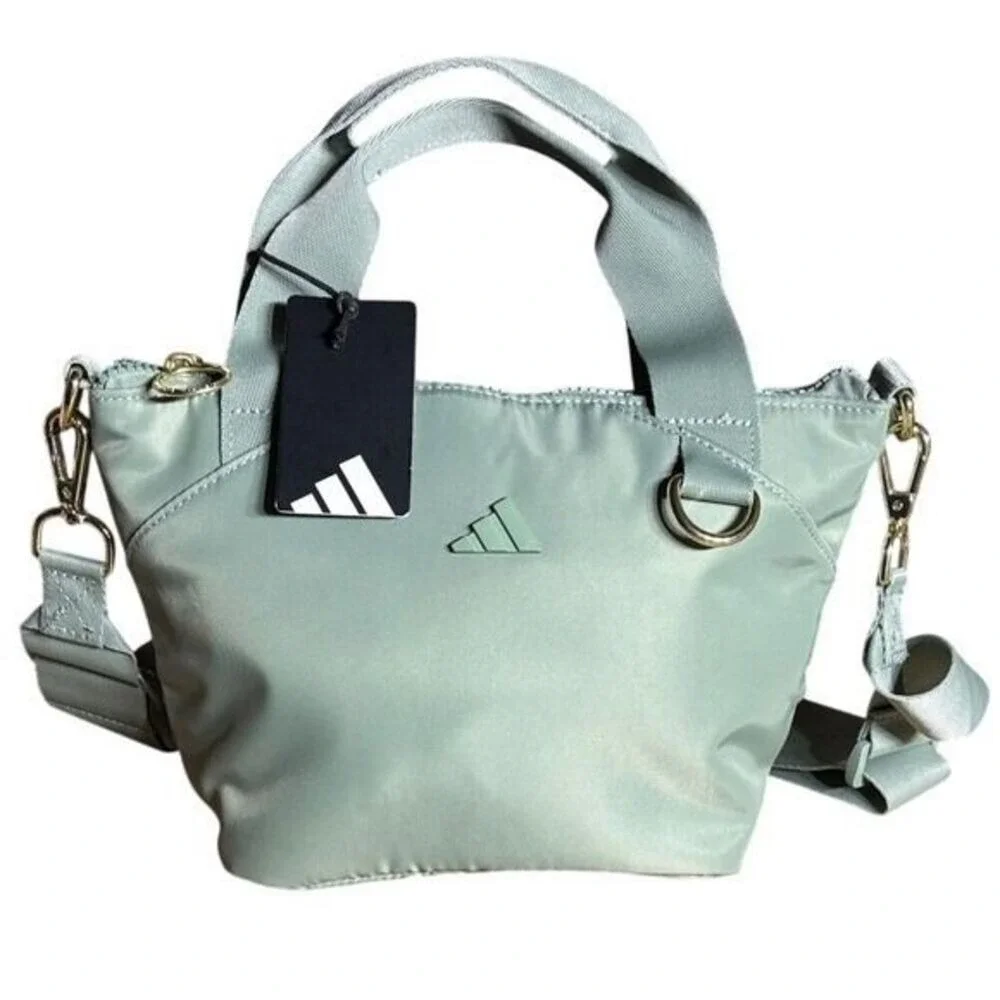 Adidas Mini Tote Premium Mini Tote Silver Green Gold Hardware Crossbody Bag NEW - Picture 1 of 8